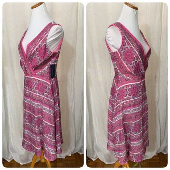 Tommy Hilfiger Bandana-Print Surplice Belted Midi Dress Sz 2 in Pink - Picture 2 of 12